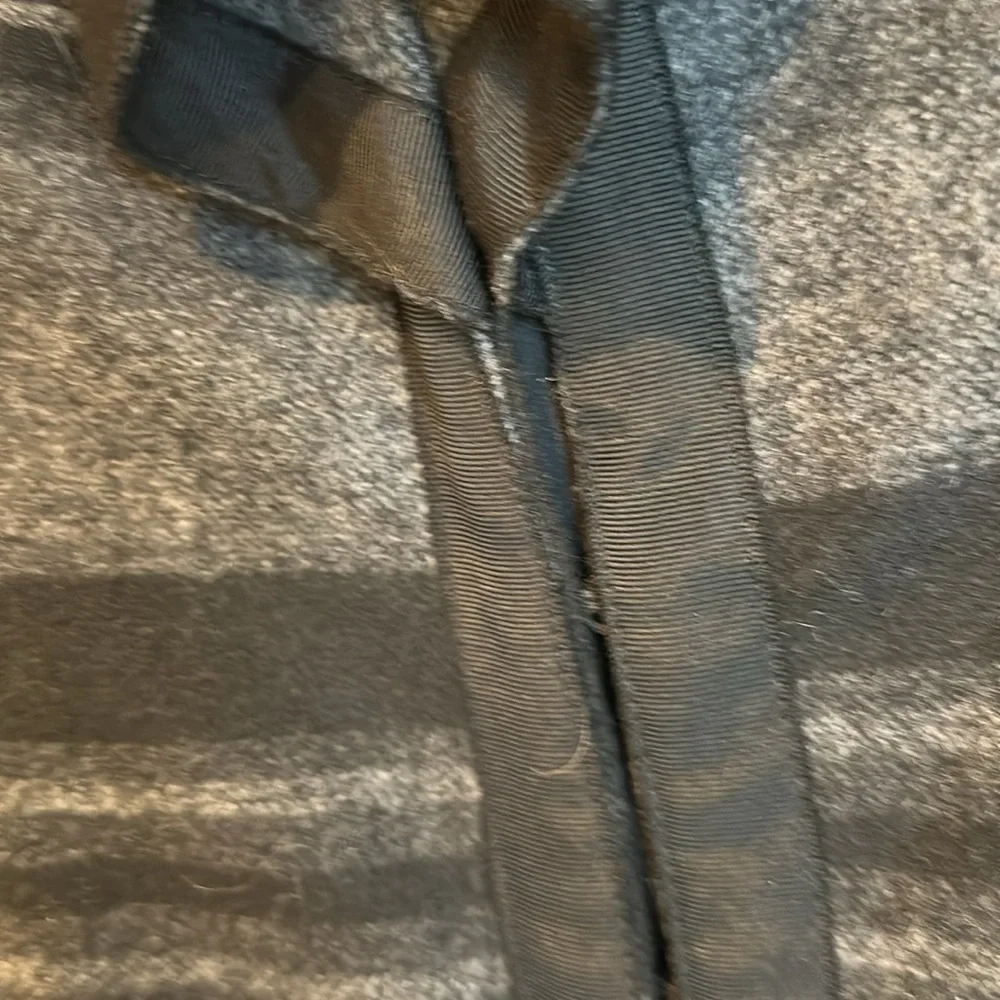 WHBM black and gray striped ruffle lapel see XS knee length coat